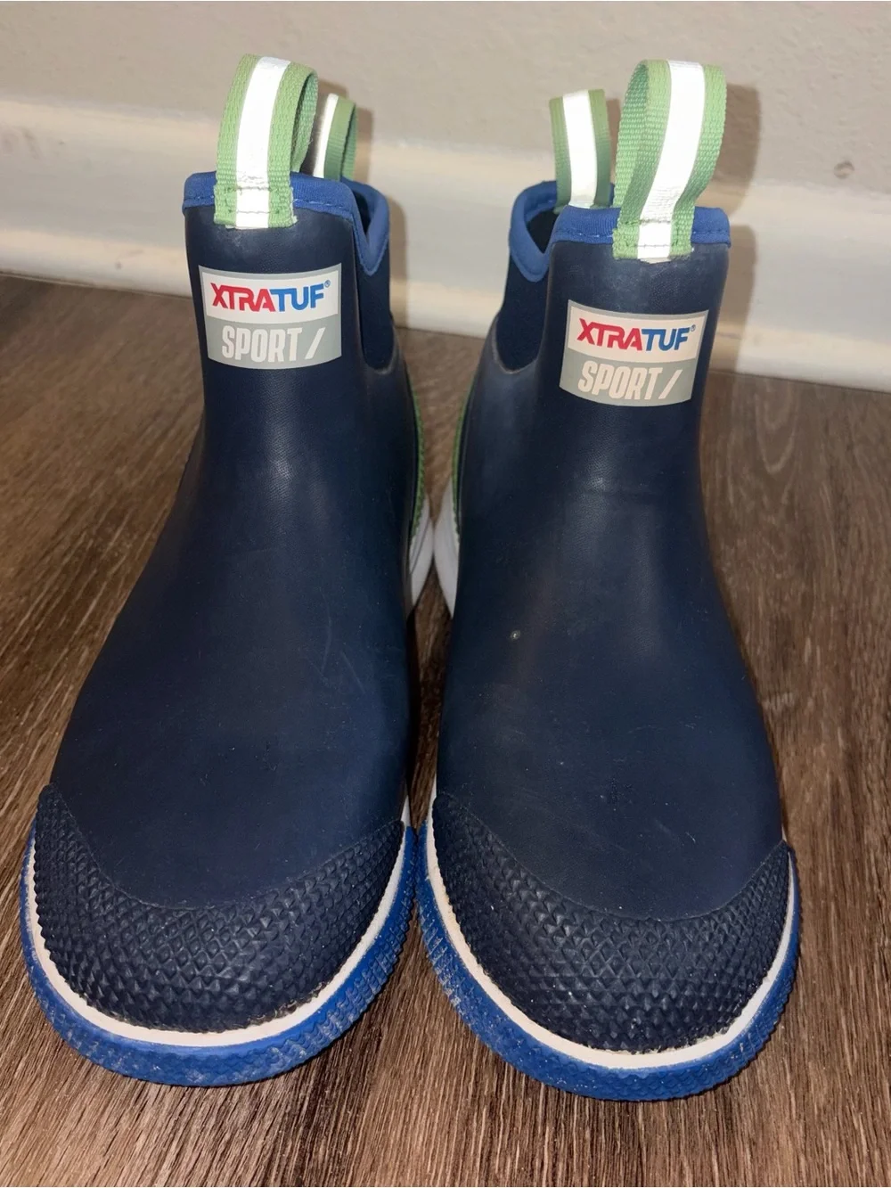 XTRATUF Men’s Waterproof Slip On Ankle Rain Boots Blue Green White Sz 10